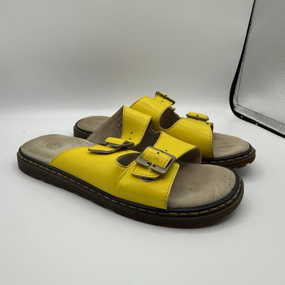 Dr Martens Ada Sandals Womens Size 7 Yellow Leather Double Strap Slides AW004